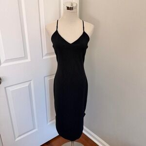 Y2K BLACK FORMULA X CROSS BACK ASYMMETRICAL MIDI DRESS